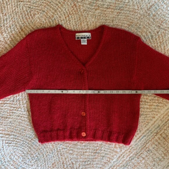 VINTAGE Reference Point V-Neck Crop Cardigan Sweater RED Mohair Blend Size Large - Picture 6 of 9